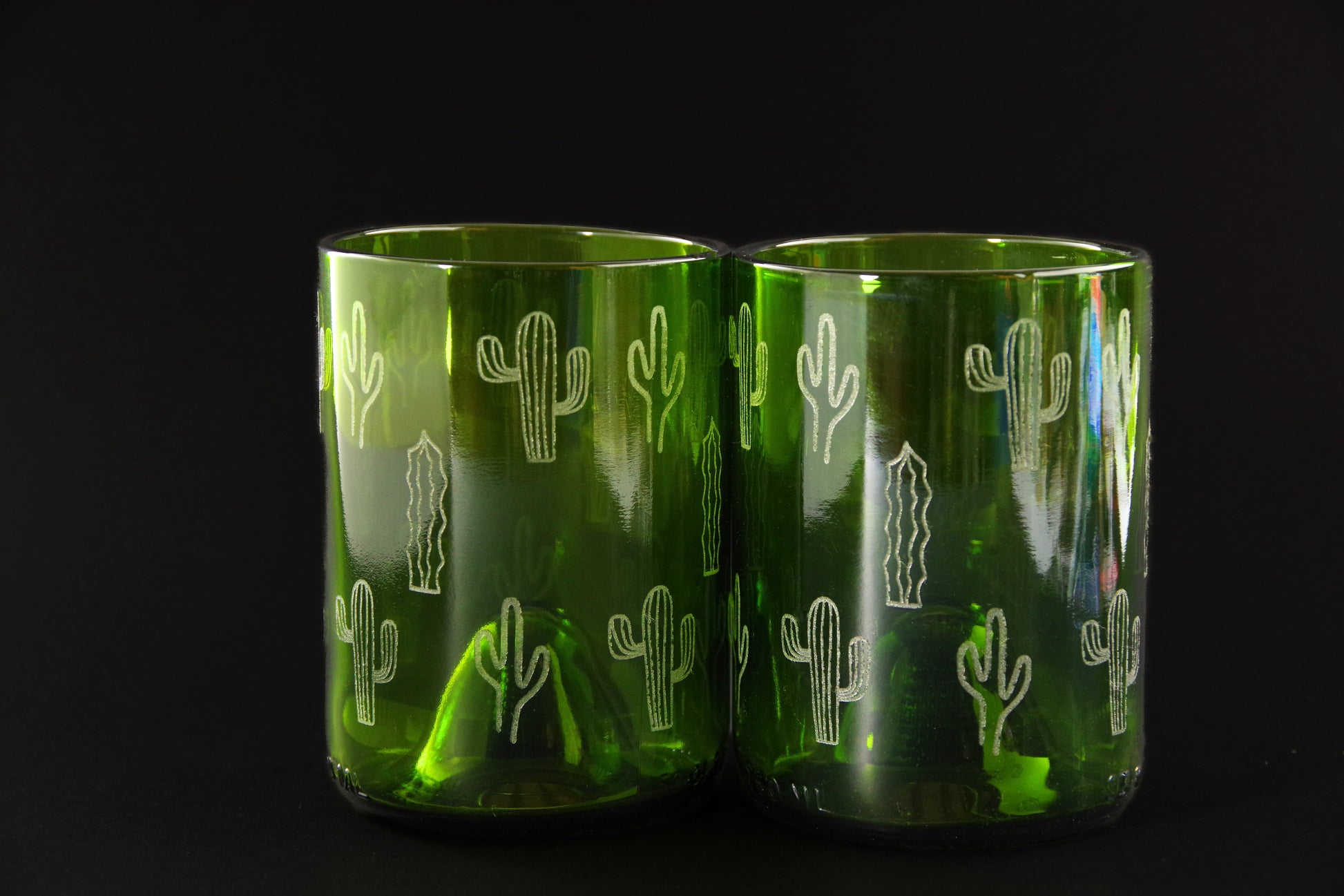 Green Wine bottle 16 OZ Drinking Glasses - Up-cycled Tumblers SET OF 2