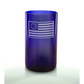 A blue glass with an engraved Betsy Ross flag design.