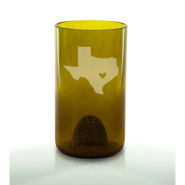 Shape of Texas with Heart 16oz Amber