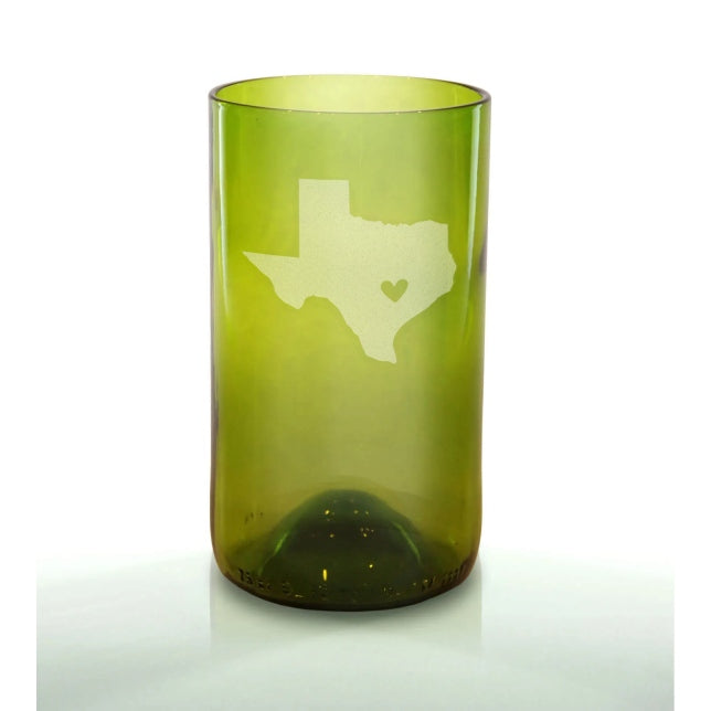 Shape of Texas with Heart 16oz Green