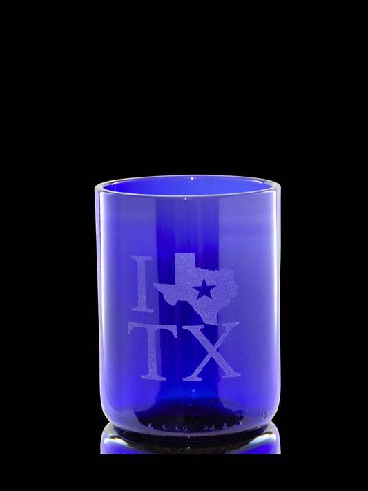 I Love Texas Wine Bottle Drinking Glasses- Set of 2 (Cobalt Blue 12oz)